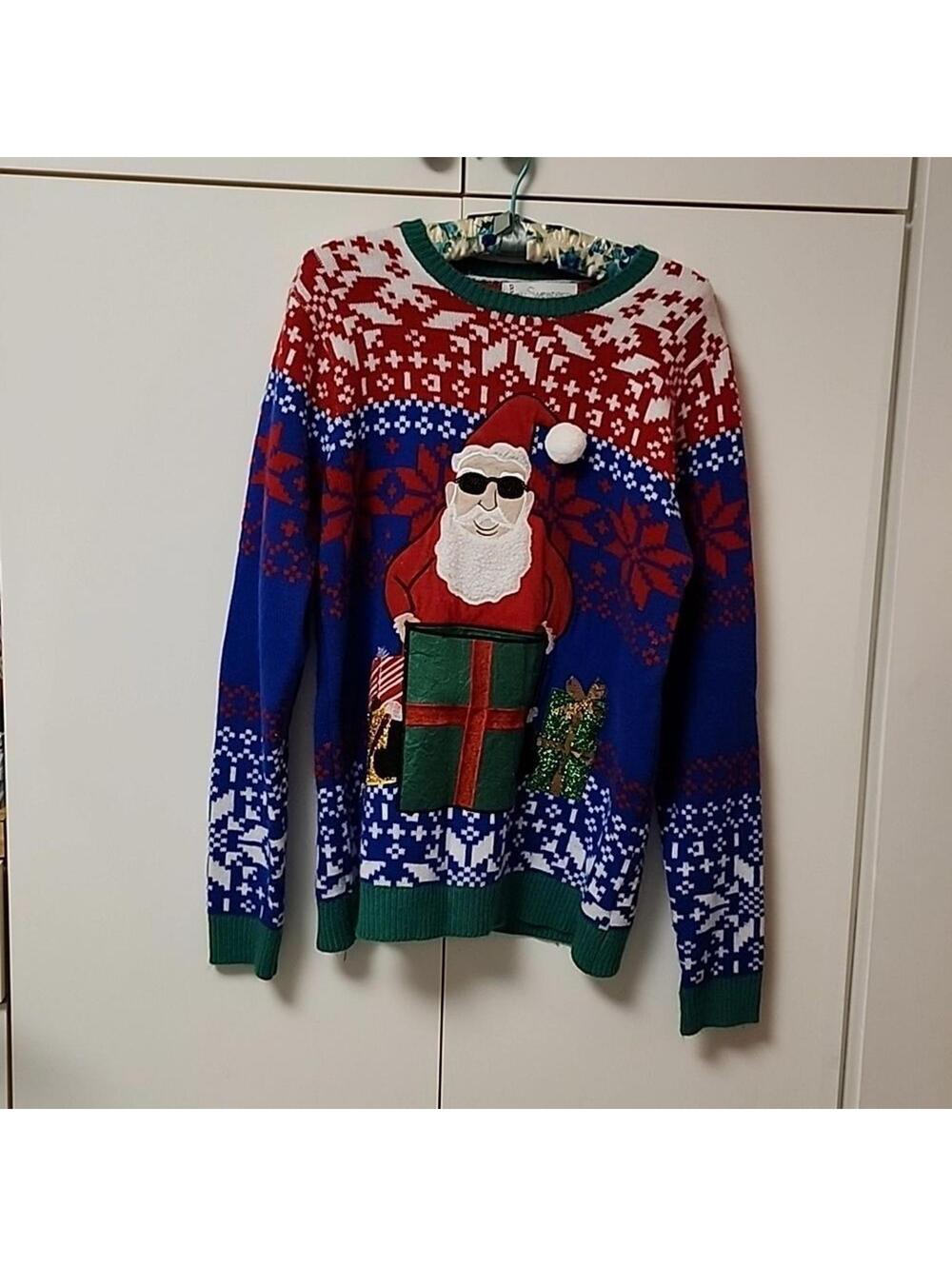 Jolly sweaters Christmas cool santa sweater with pocket for presents! sz M